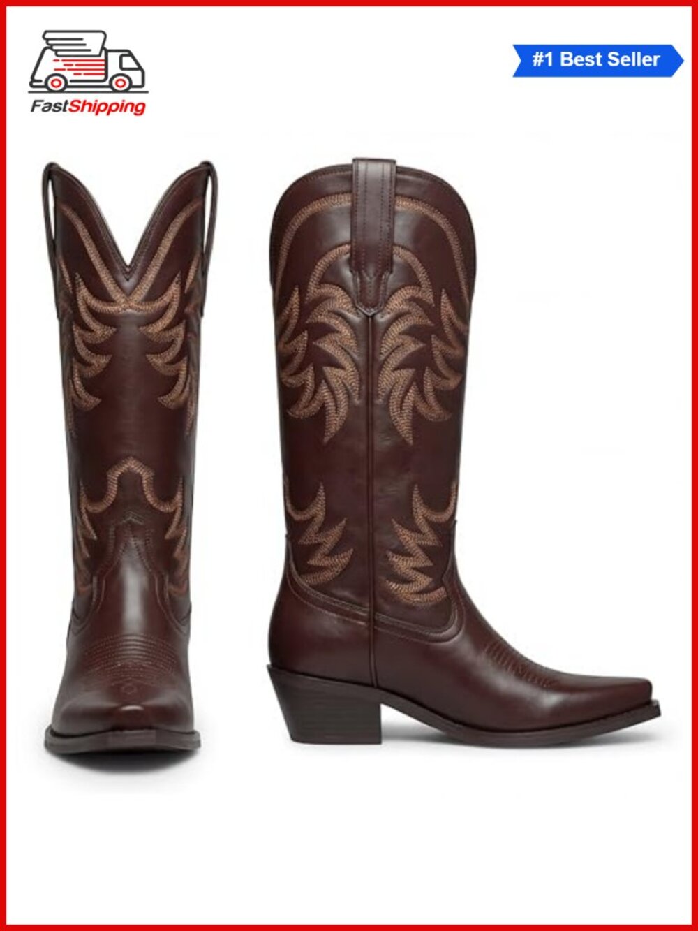✨ HOCHFART Women's Knee High Cowboy Boots Chunky Block Heel Pointed Toe Wide